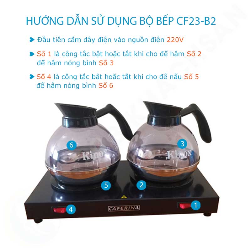 Hướng dẫn sử dụng bếp hâm cà phê đôi Caferina có 2 bình đựng Kinox CF23-B2