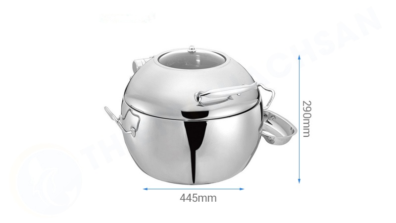 Kích thước nồi hâm soup buffet tròn nắp kiếng gắn bản lề thủy lực cho bếp từ NF2152