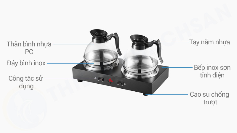 Mô tả bếp hâm nóng cà phê đôi Winners có 2 bình đựng CF23-B17