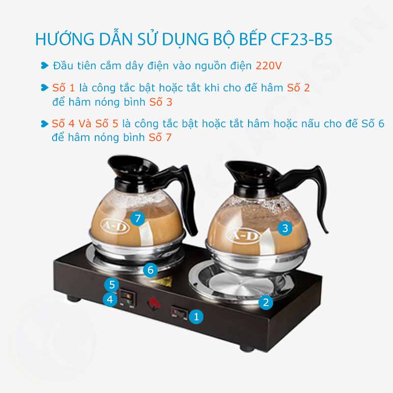 Hướng dẫn sử dụng bếp hâm nóng cà phê đôi Winners hâm và nấu có 2 bình đựng CF23-B25