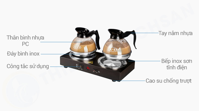 Mô tả bếp hâm nóng cà phê đôi Winners hâm và nấu có 2 bình đựng CF23-B25