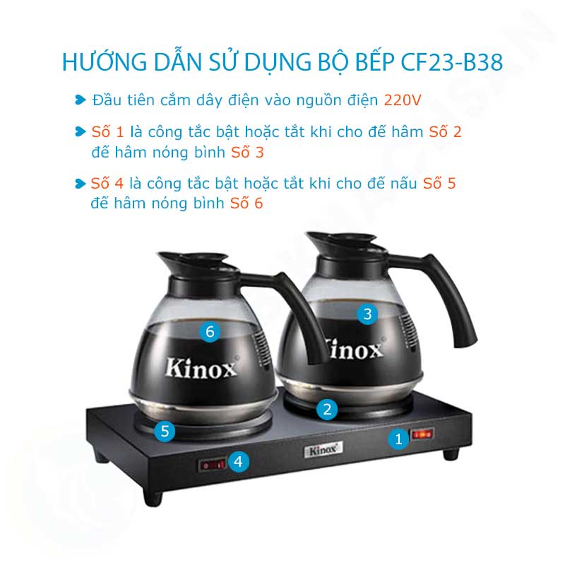 Hướng dẫn sử dụng bếp hâm cafe đôi và 2 bình kinox CF23-B38