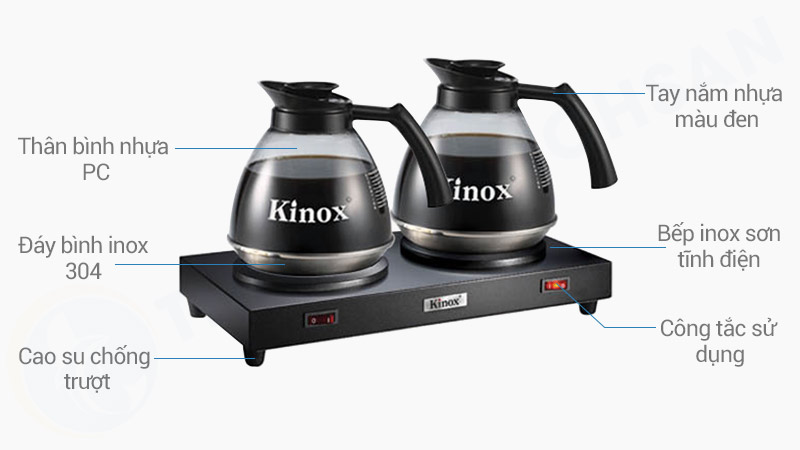 Mô tả bếp hâm cafe đôi và 2 bình kinox CF23-B38