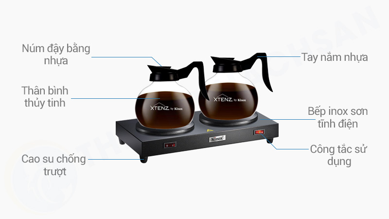 Mô tả bếp hâm cà phê đôi và 2 bình thủy tinh Kinox CF23-B39