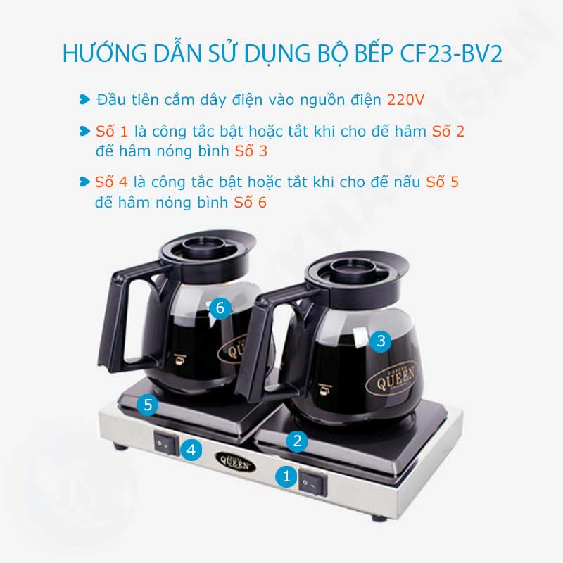 Hướng dẫn sử dụng bếp hâm nóng cà phê và 2 bình thủy tinh Coffee Queen CF23-BV2