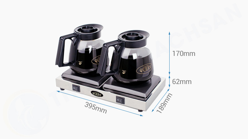 Kích thước bếp hâm nóng cà phê và 2 bình thủy tinh Coffee Queen CF23-BV2