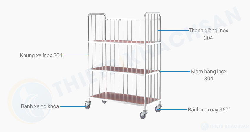 Mô tả xe chở đồ vải 3 tầng khung tròn inox 304 XV1384-304 Mô tả xe chở đồ vải 3 tầng khung tròn inox 304 XV1384-304
