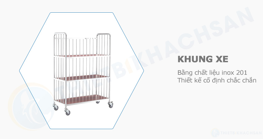 Khung xe chở đồ vải 3 tầng khung tròn inox 304 XV1384-304 Khung xe chở đồ vải 3 tầng khung tròn inox 304 XV1384-304